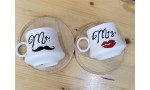 Mr. & Mrs. Porselen Kahve Fincanı Seti Seni Seviyorum Peluş Kalp Hediyeli