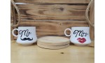 Mr. & Mrs. Porselen Kahve Fincanı Seti Seni Seviyorum Peluş Kalp Hediyeli