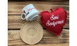 Aşk Temalı Kahve Fincanı Takımı Peluş Kalp Hediyeli