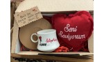 Aşk Temalı Kahve Fincanı Takımı Peluş Kalp Hediyeli